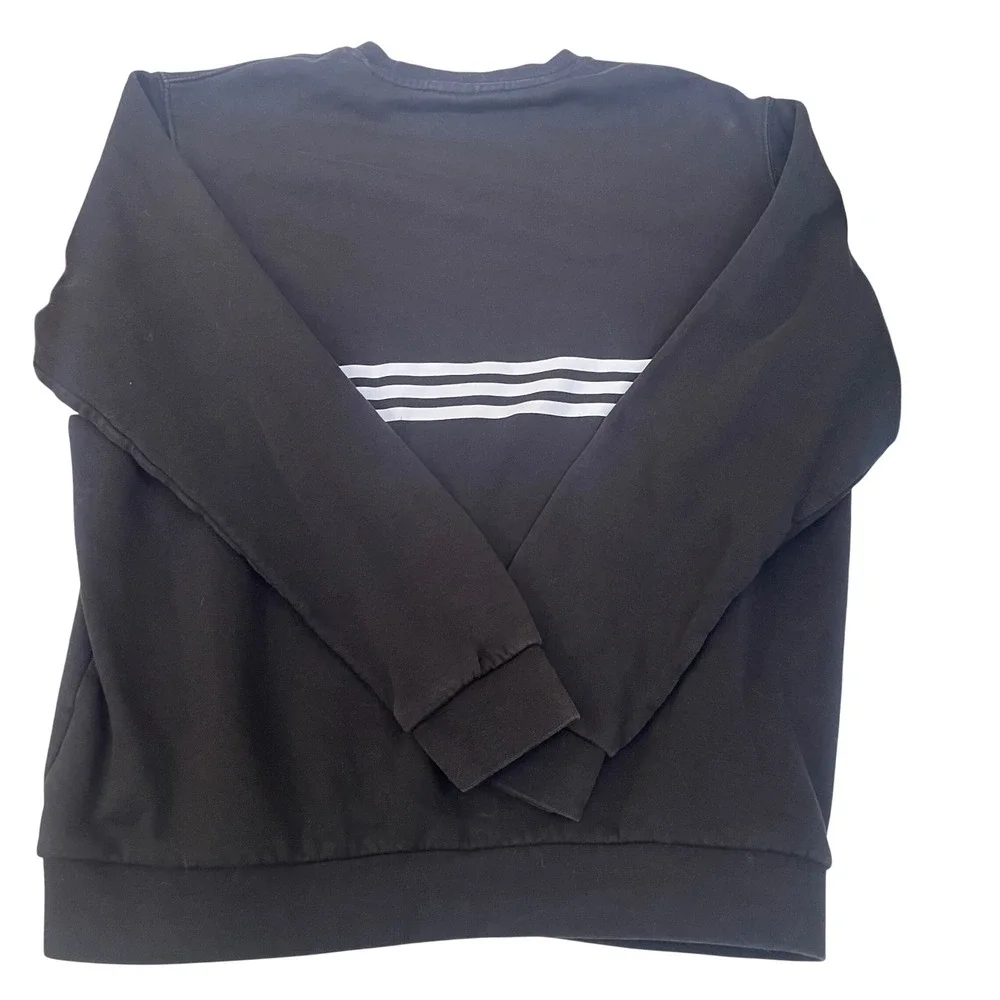 Adidas Originals Mens Trefoil 3-Stripe Crewneck Sweatshirt Black Large Logo